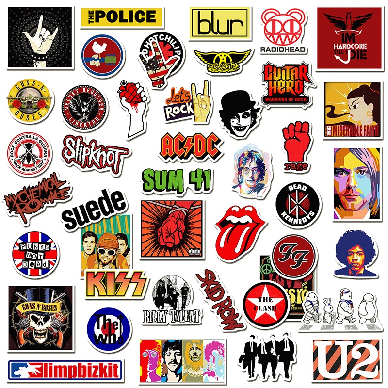 52pcs Stiker Hip Hop Rock Band Tahan Air Untuk Laptop / Motor / Skateboard / Koper / Gitar