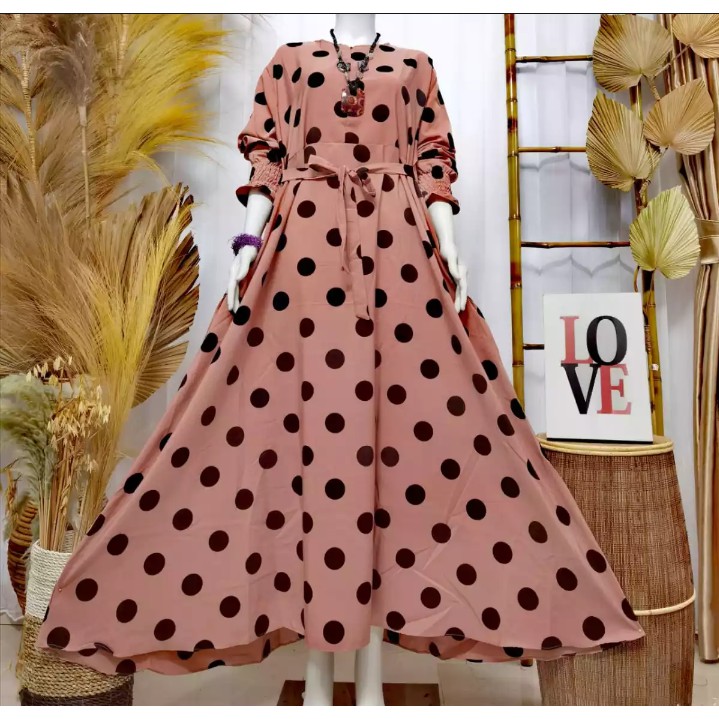 Gamis Rimpel Monalisa Premium Motif Polkadot Besar Terbaru