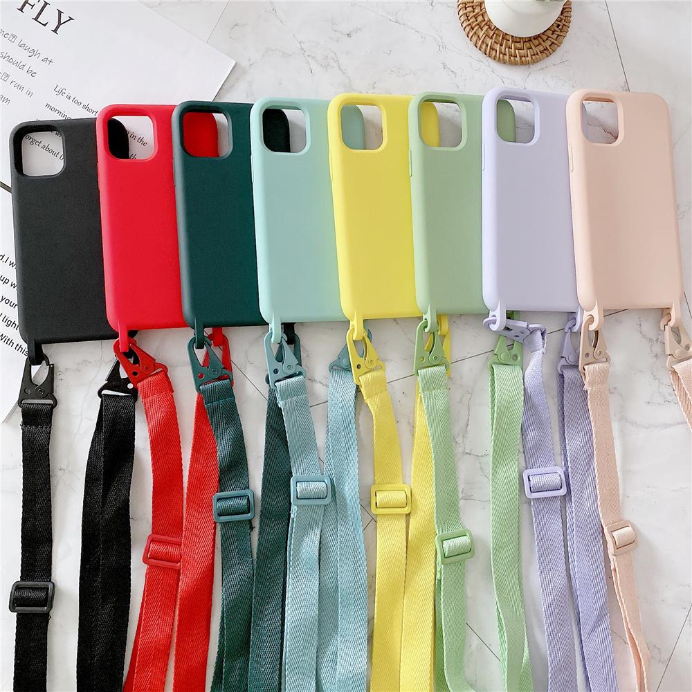 iPhone 13 Pro Max Case Bahan Silikon Cair Dengan Tali Lanyard Untuk Iphone 12 11 Pro Max Xs Xr X 8 7 Plus Se 20