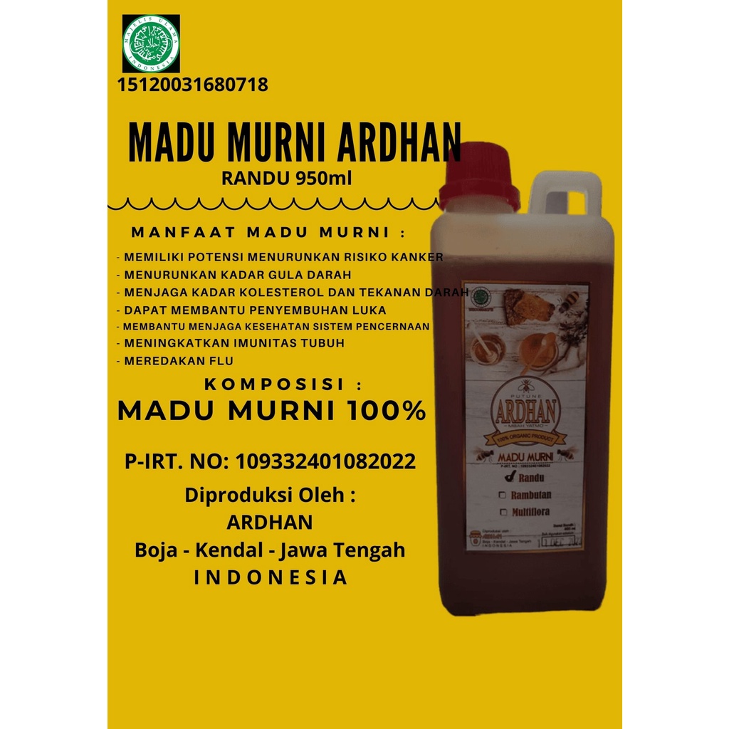 

Madu Murni Ardhan Randu 950ml