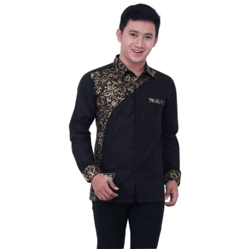 Kemeja Batik Panjang Kombinasi Bordir Cap M/L/XL Dewasa