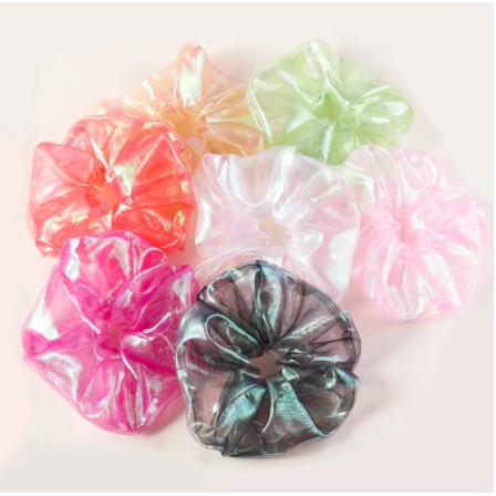 OVERFLOWS.ID ✿ Scrunchie Ikat Rambut Cepol Korea Lucu Hologram Polos