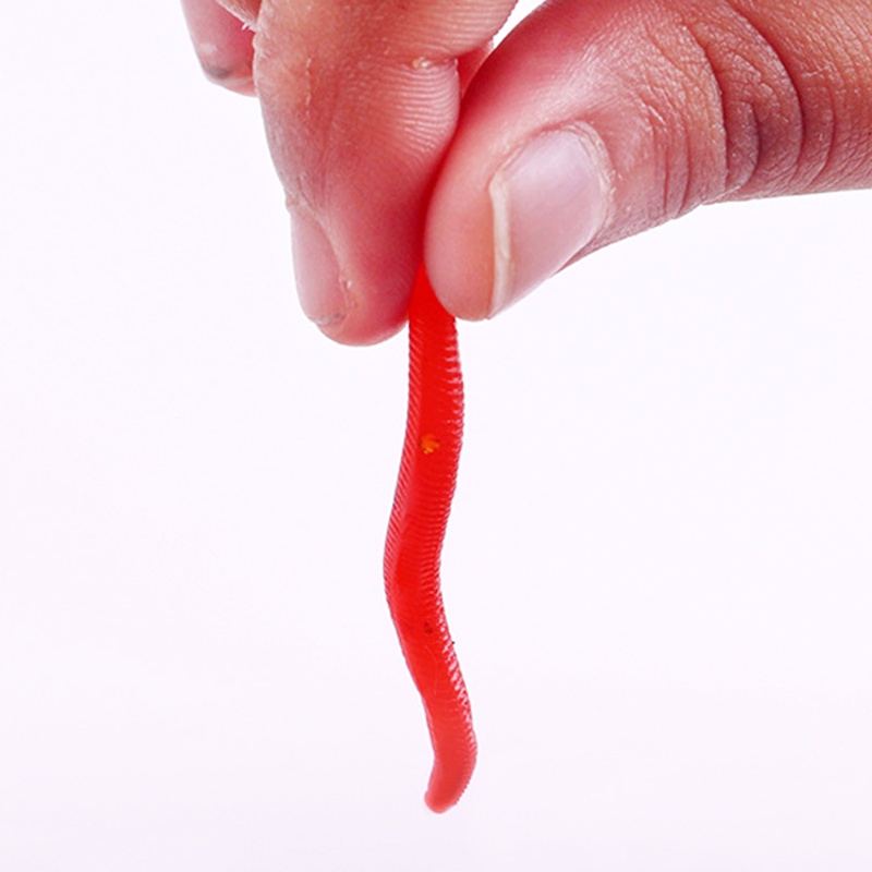 50 Pcs Umpan Pancing Buatan Bentuk Cacing Tanah Bahan Plastik Warna Merah