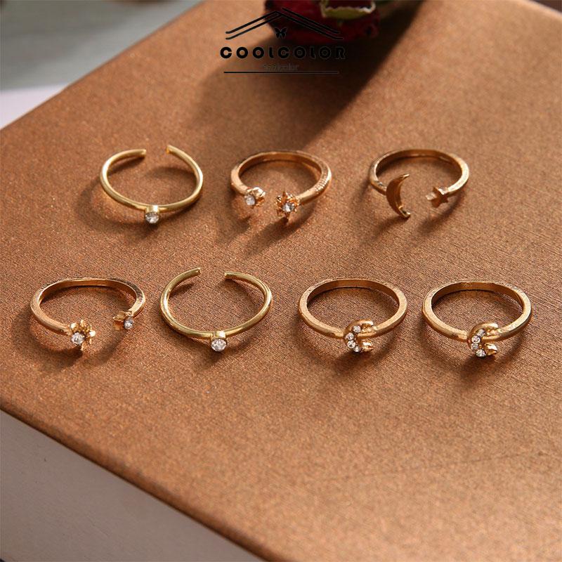 COD Cincin Starburst 7PCS Cincin Knuckle Pernikahan Wanita Vintage Kreatif- cl