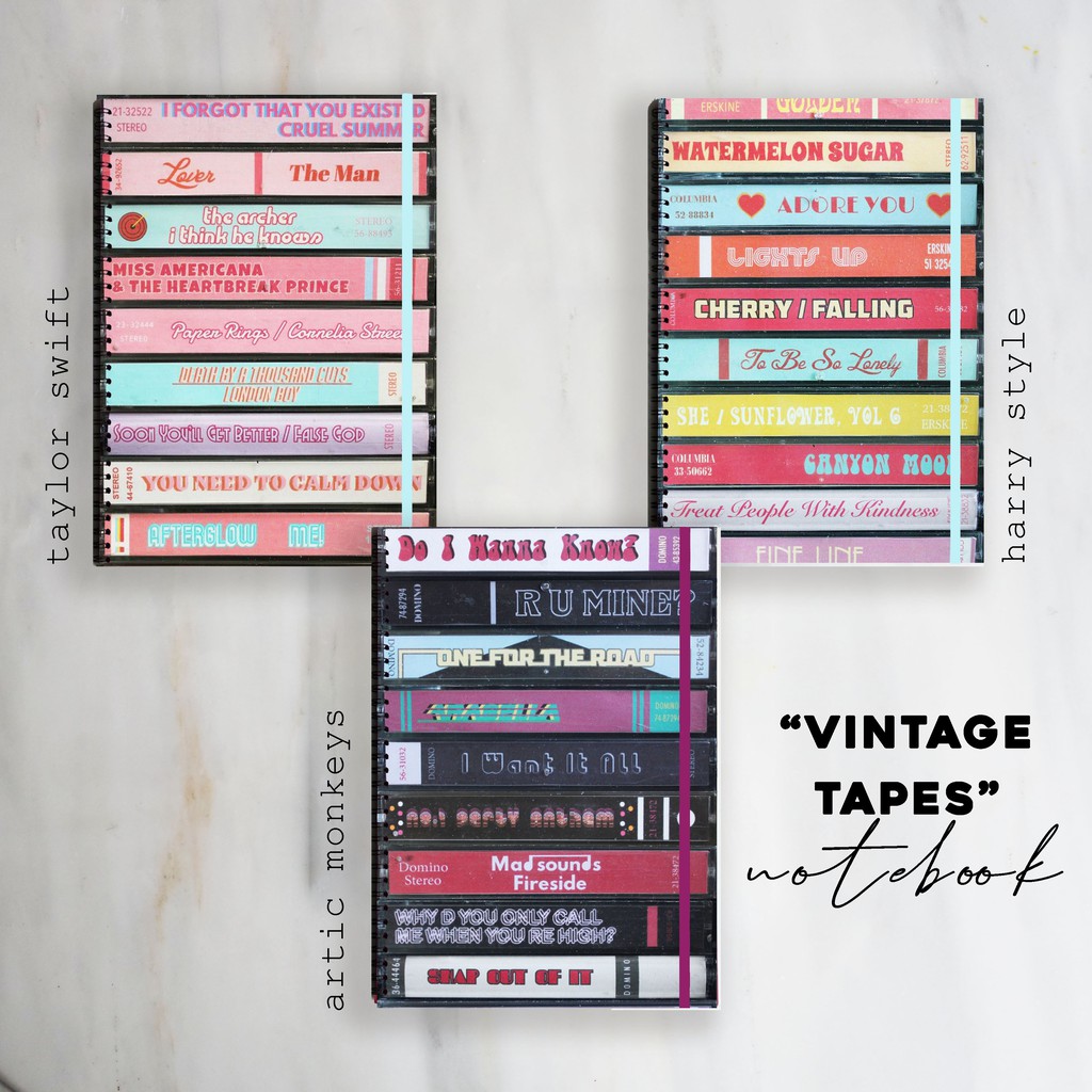 

VINTAGE TAPES Song Titles Spiral Ruled Notebook Diary Journal Buku Tulis Catatan Sekolah Kuliah