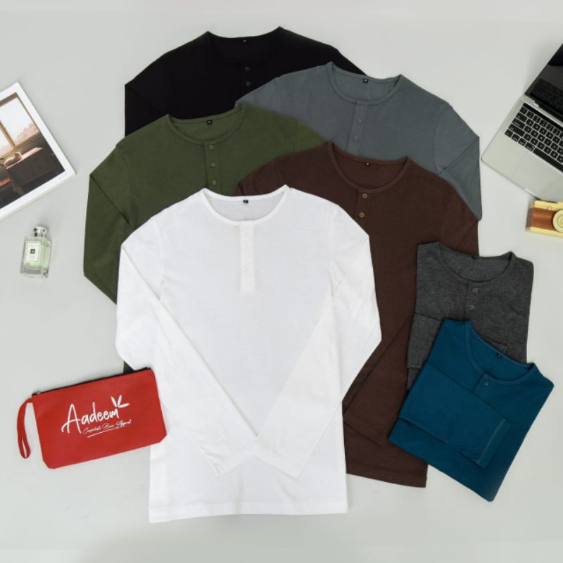 KAOS HENLEY KATUN BAMBU LENGAN PANJANG AADEEM