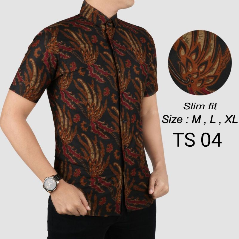 KEMEJA BATIK PRIA SLIM FIT COLINDION BATIK SOLO CBS725 MEWAH PREMIUM BAJU ELEGANT SIZE M L XL  SKU MS PENDEK JAKARTA PLATINUM