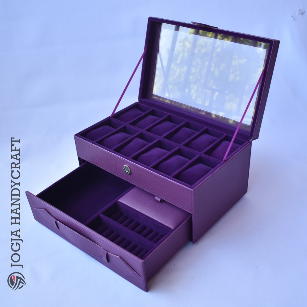 Kotak Tempat Jam Tangan isi 12 Laci Tempat Perhiasan Watch Box Accesories Organizer Jogja Handycraft