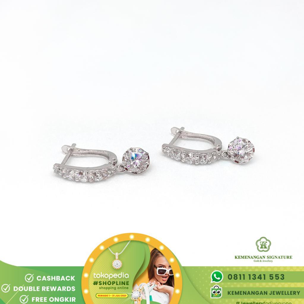 Anting Jepit Emas Putih Solitaire Dangle Round ROXE By Amero