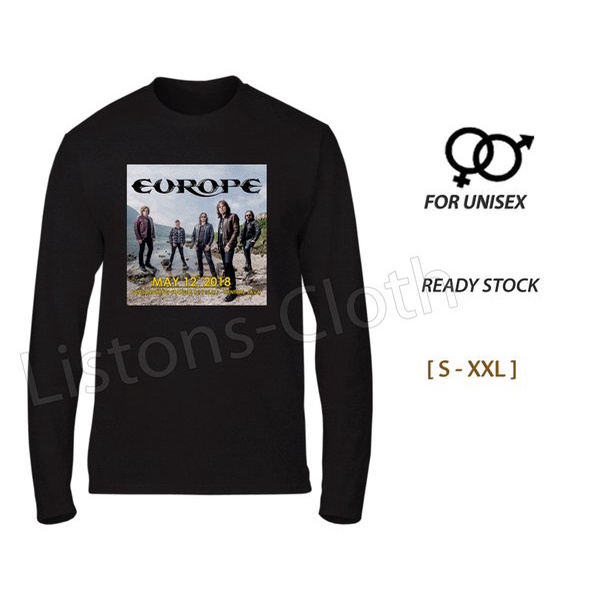 DI JUAL KAOS EUROPE KONSER BOYOLALI PRINT HITAM PANJANG BAJU BAND ROCK