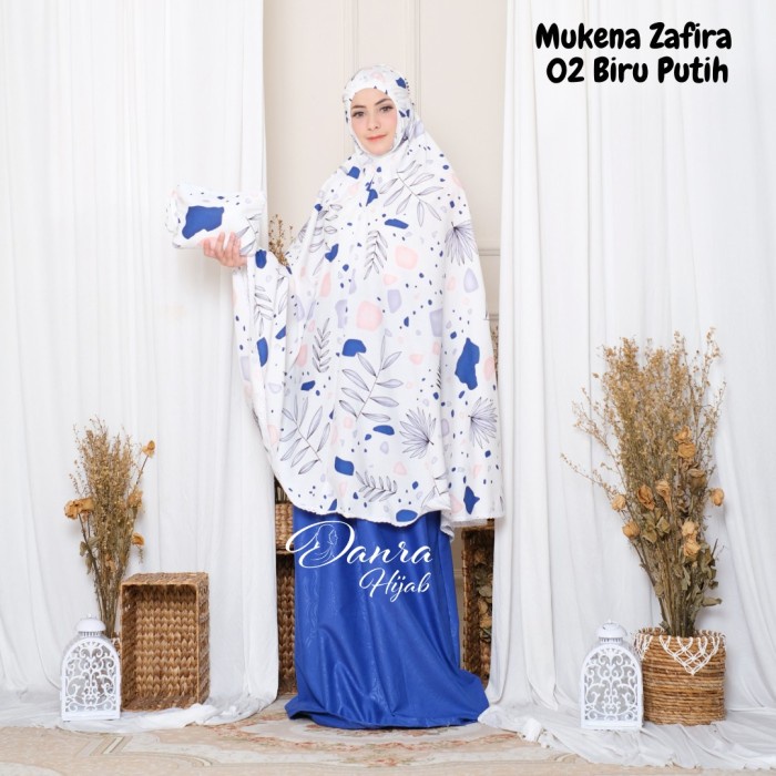 MUKENA- NEW MUKENA ZAFIRA 02 BIRU PUTIH SHABBY CHIC KATUN ADEM DANRA HIJAB -MUKENA.
