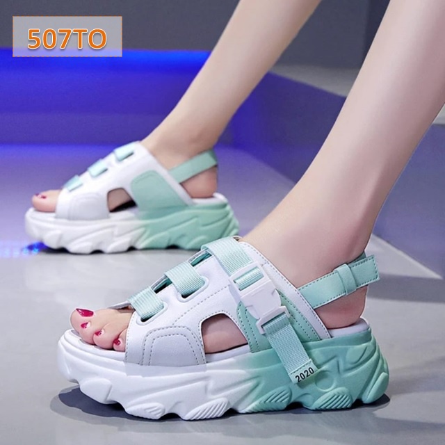 Sandal Gunung Tali Dual Tone Fahion Kasual Korea Sol Tebal 5 Cm Oren Tosca Ungu (507)