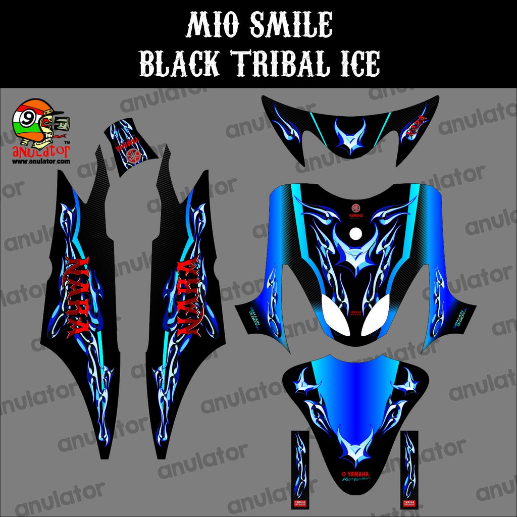 Sticker Striping Motor Stiker Yamaha Mio Smile Tribal Black Ice