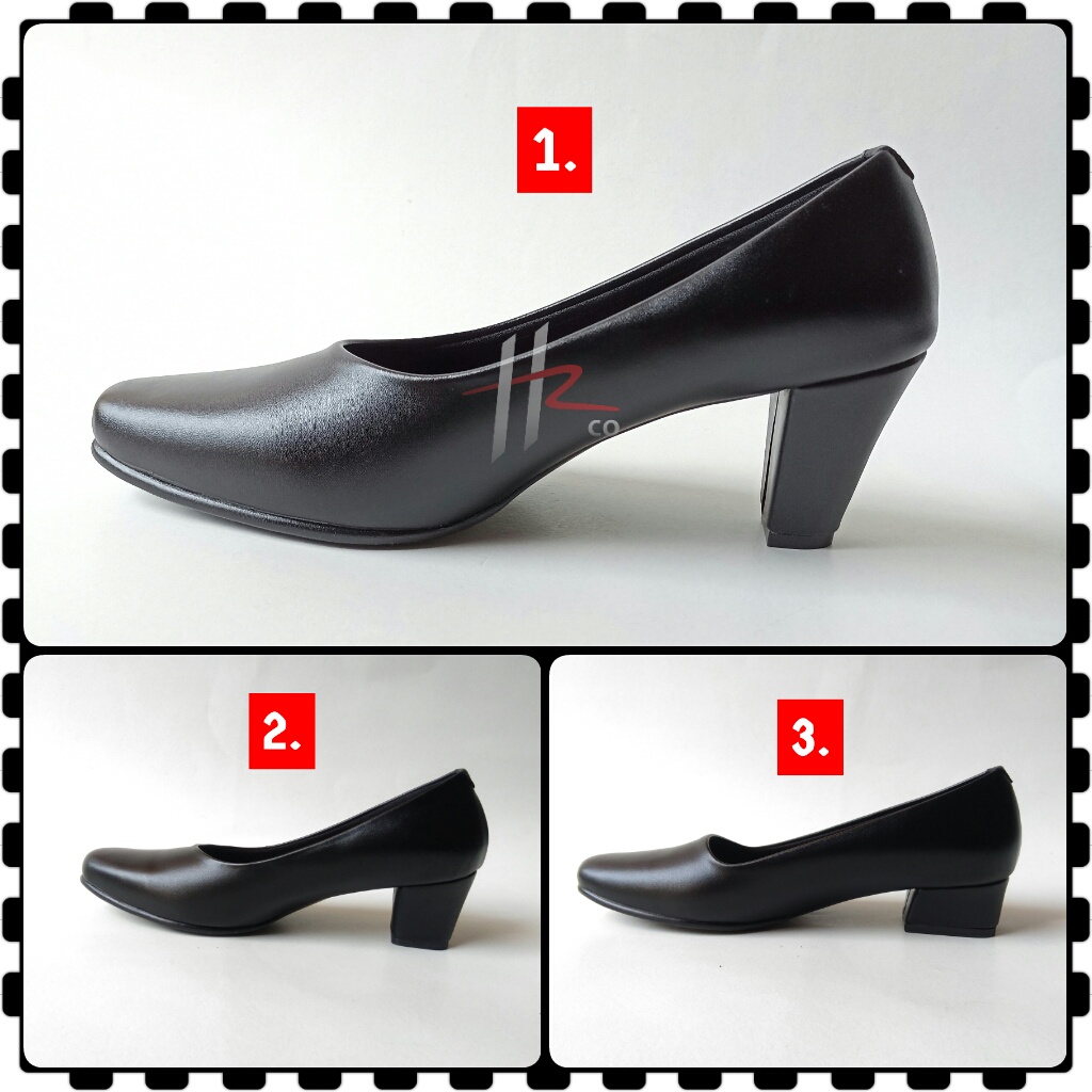 Sepatu Pantofel Polwan Polos Heels Kerja Wanita Dewasa Hitam Big Size Pramugari