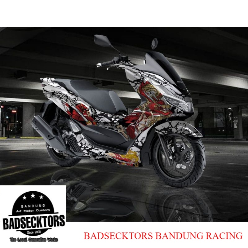 STICKER DECAL HONDA PCX 160 SAMURAI DRAGON WHITE GRAFIS keren