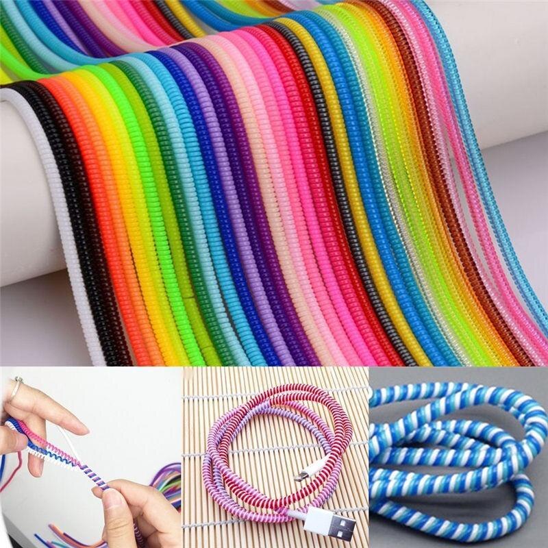 1.4M Colorful phone Wire Cord Rope Protector USB Charging Cable Bobbin Winder Data Line earphone Cover Suit Spring Sleeve twine