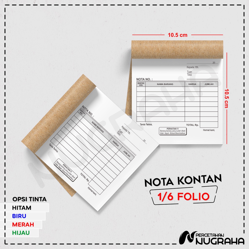 

NOTA UKURAN 1/6 FOLIO 2 RANGKAP (PLY) / BUKU NOTA KONTAN Isi 100 lembar