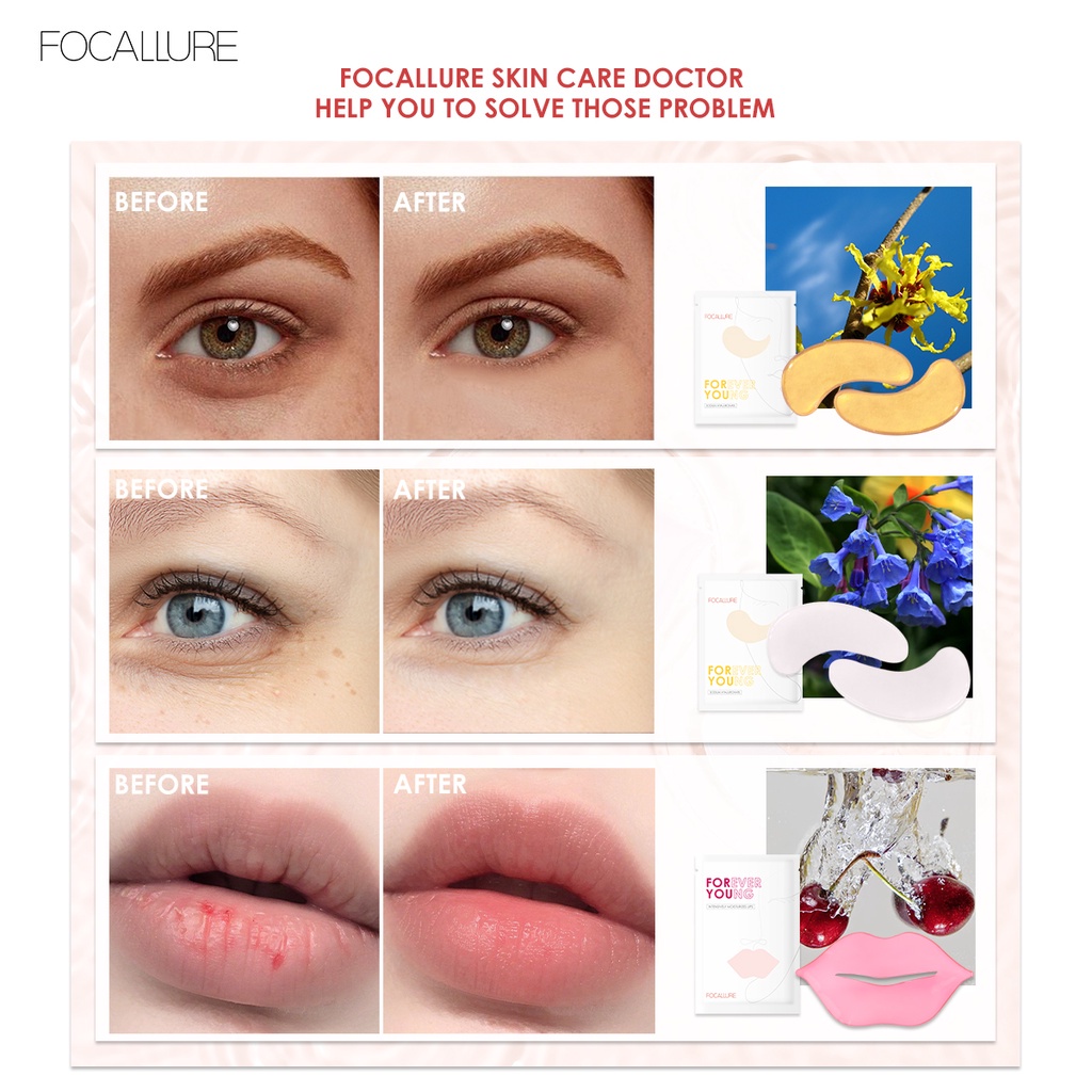 FOCALLURE Vitamin E Cherry Lip Mask&amp; Wrinkles and Dark Circles Remover Eye Mask -Skin Care