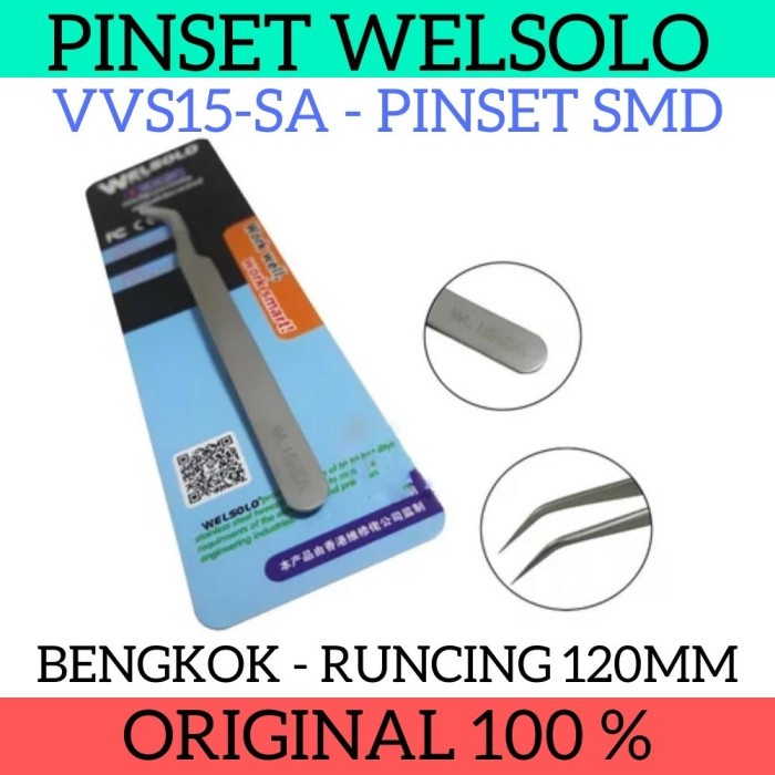 WELSOLO SA-15 Frosted Pinset SMD Presisi Tweezer Bengkok Runcing 120mm