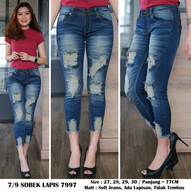 Celana jeans wanita Sobek sobek 7PER9 SOBEK LAPIS 7997 size (27-30)