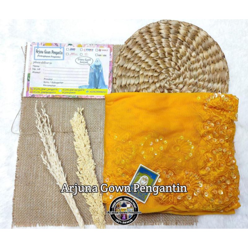 [TERMURAH] Selendang Bordir Payet || selendang akad || Selendang Pengantin Payet-Gold