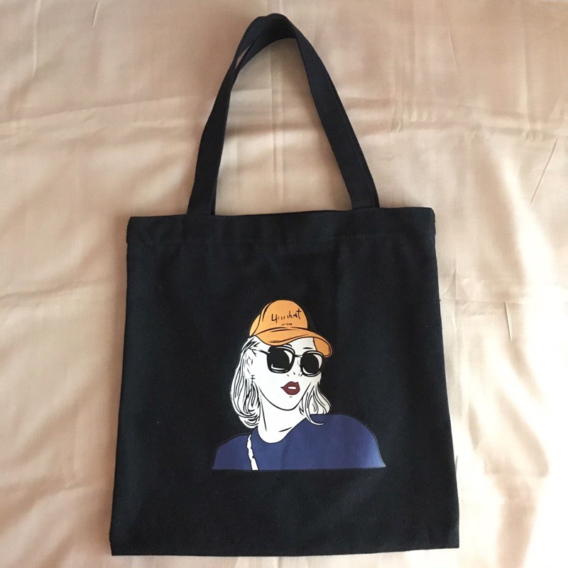 Preloved Girl Tote Bag Usupso-Black/Shopping Bag/Canvas/Tas Belanja