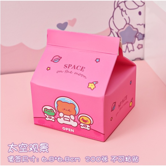 Buku Catatan KOTAK SPACE / Buku Kecil Memo Notes Mini SPACE BOX / Buku Diary Mini dalam KOTAK Luar Angkasa Unik Lucu / Kertas Memo Motif Kartun Astronot Space / Notes Astronot-Space - Pink