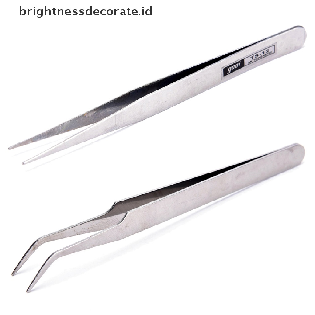 2pcs Pinset Stainless Steel Untuk Nail Art / Bulu Mata