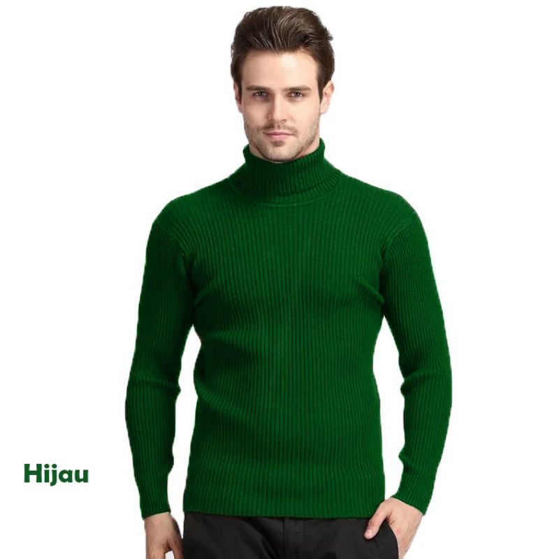 TS - 66104 Sweater Rajut Kerah Tinggi Cowo  Roll Neck Man Daleman Jas-66104 - GREEN