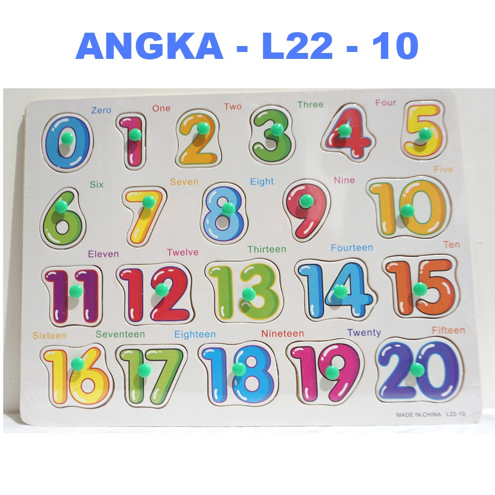 Puzzle edukasi Kayu Angka 1-20 knop - mainan edukatif - PUZZLE ANGKA L22-10