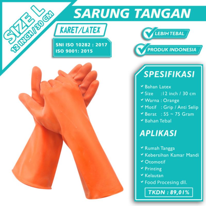 Termurah Sarung Tangan Karet cuci piring  Sarung Tangan latex industri warna orange 12 inch