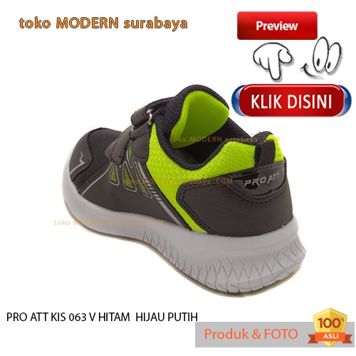 PRO ATT KIS 063 V HITAM  HIJAU PUTIH sepatu anak sneakers kets velcro