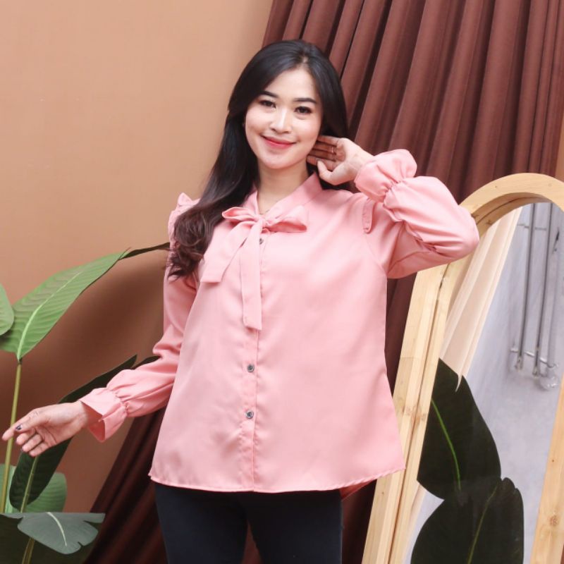 Baju Wanita Kemeja Lengan Panjang Blouse Wanita Kemeja Kantor Kemeja Crinkle Kemeja Lengan Panjang Blouse Kemeja Atasan NB3121n