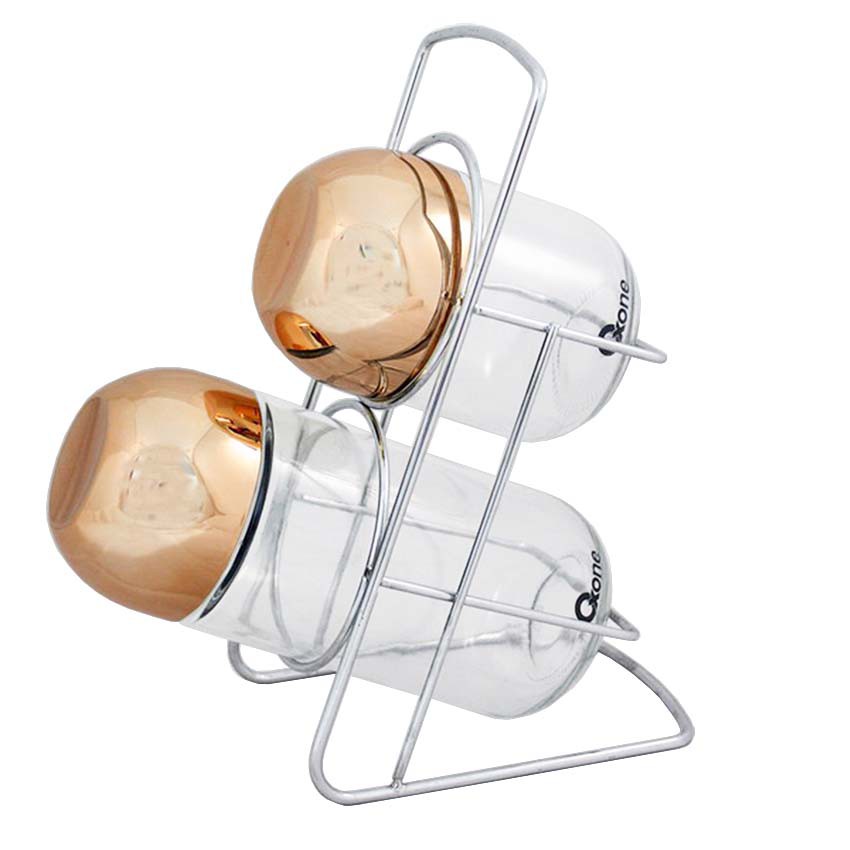 Oxone OX-351R 2Pcs Toples Serbagun Gold Capsule Storage Jar with Rack