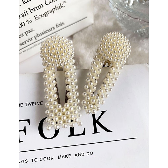 LRC Jepit Rambut Fashion Alloy + Resin Alloy Resin Imitation Pearl Square Hollow Hairpin F6755X