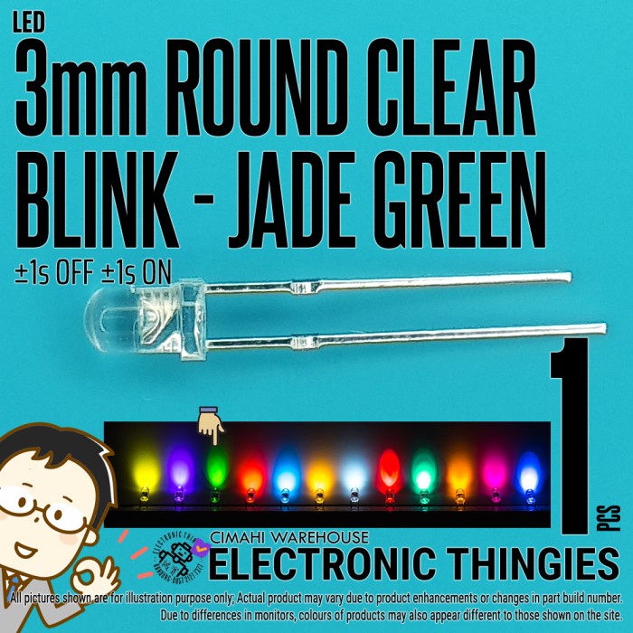 LED 3MM CLEAR KEDIP JADE GREEN LAMPU BULAT BLINK HIJAU 3 MM