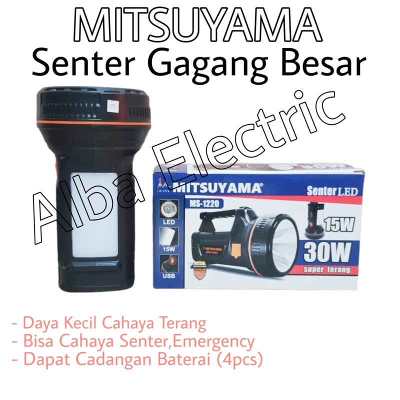 Senter Tangan LED 30W + Lampu Emergency 15W Jumbo Besar Ms-1220 Charge Senter Cas Senter Emergency Charge