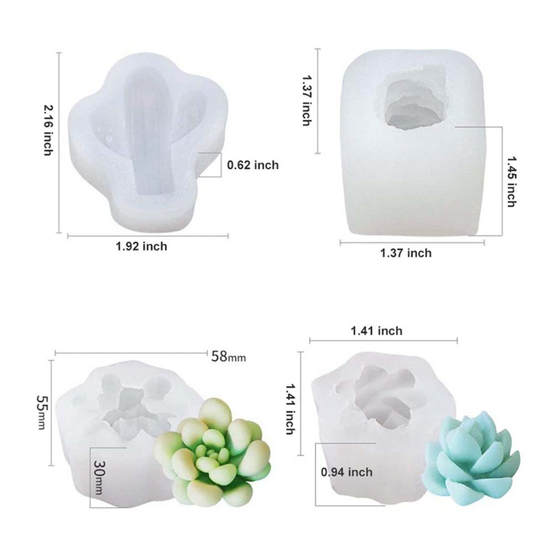 4 Pcs Candle Silicone Molds,Succulent Cactus Plants Resin Casting Mold for Making DIY Candle Soap and Epoxy Resin Crafts