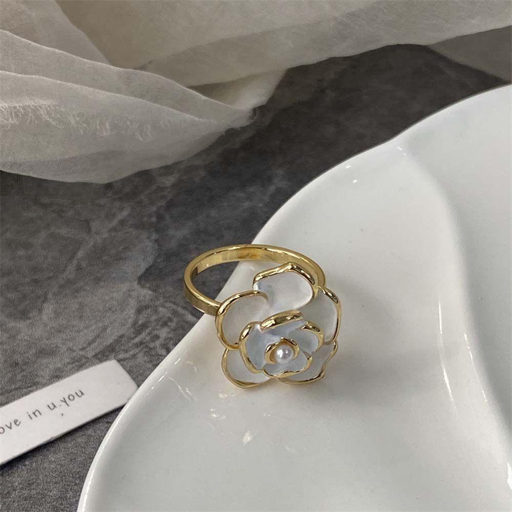 Agustina Camellia Cincin Kepribadian Elegan Dapat Disesuaikan Mutiara Hadiah Bunga Cincin Kawin Cincin Tunangan Gadis Wanita Cincin Terbuka