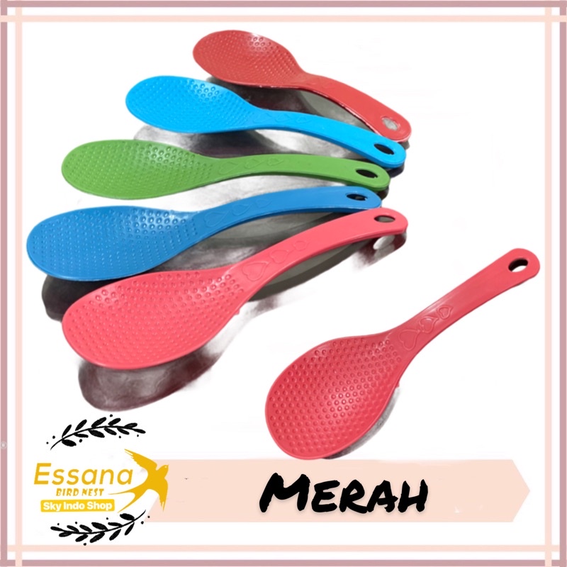 Gelas Minum Plastik _Piring Makan Bulat Plastik _Mangkok Makan Bulat Bakso Plastik_Sendok Makan Plastik_Terlaris Termurah Berkualitas ( 1pcs ) claris-Centong Nasi merah