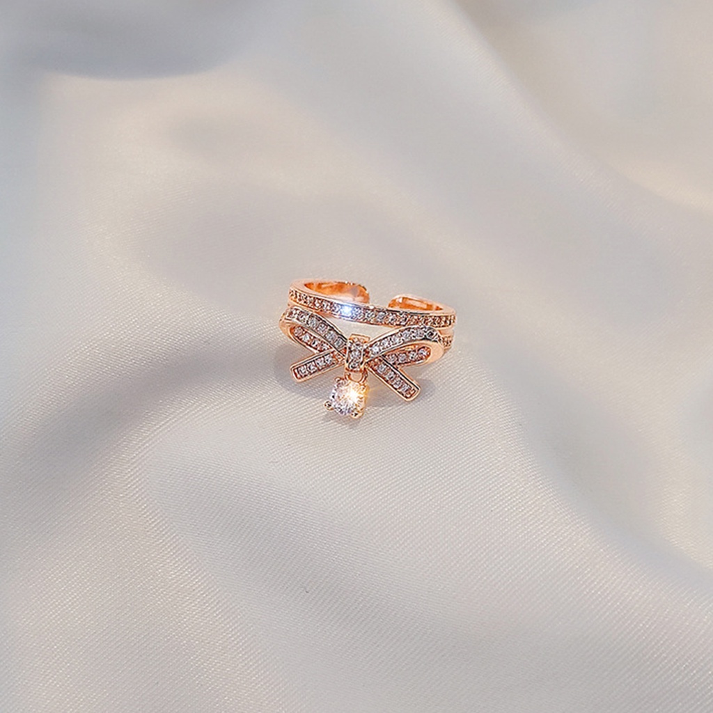 Hu Hu Hu Hu Hu Alat Bantu Pasang Kacamata♡ Cincin Model Terbuka Bahan Alloy Desain Pita Hias Cubic Zirconiaberlian Imitasi Gaya Mewah Untuk Valentine