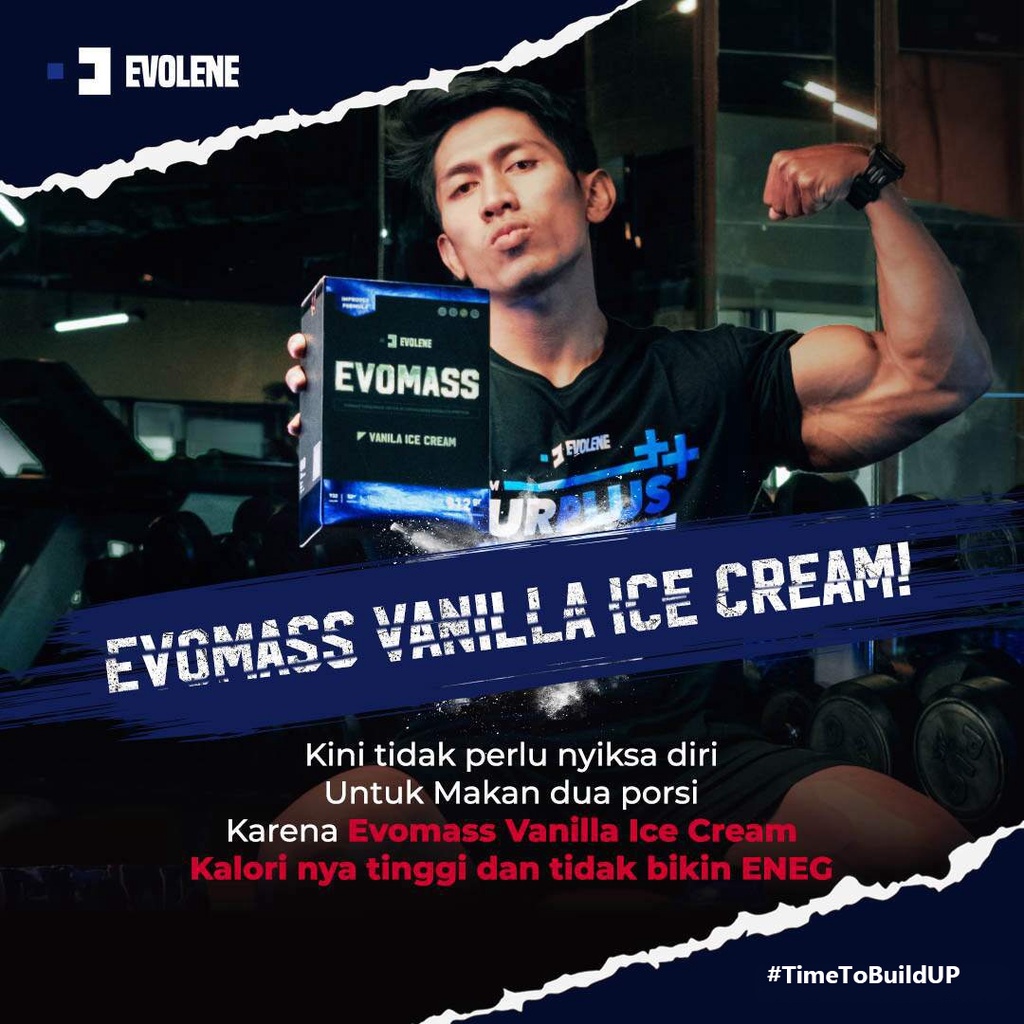 Evomass Vanila 2 LBS - Penambah massa otot - Suplemen fitness - Pembentuk otot - Kaya Nutrisi - Surplus kalori - Minuman susu workout - Susu penambah berat badan - Mass Gainer - Suplemen penambah berat badan Evolene Evoline Evolen