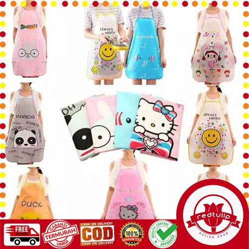 Apron Masak Transparant Dapur / Celemek Waterproof Karakter Kartun Lucu