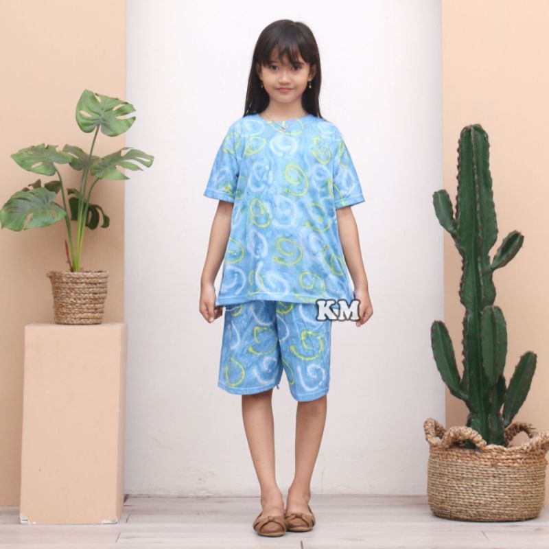 Setelan Anak Kaos Perempuan 8-12 Tahun Motif Tiedye Abstrak Baju Tidur Piyama Anak Kekinian