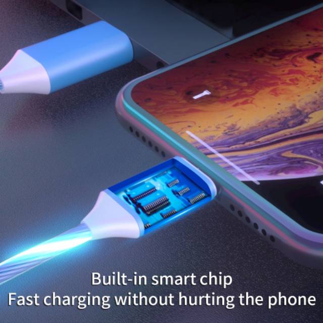 Cable 3in1 kabel charger with LAMP micro usb type C Lightning iphone