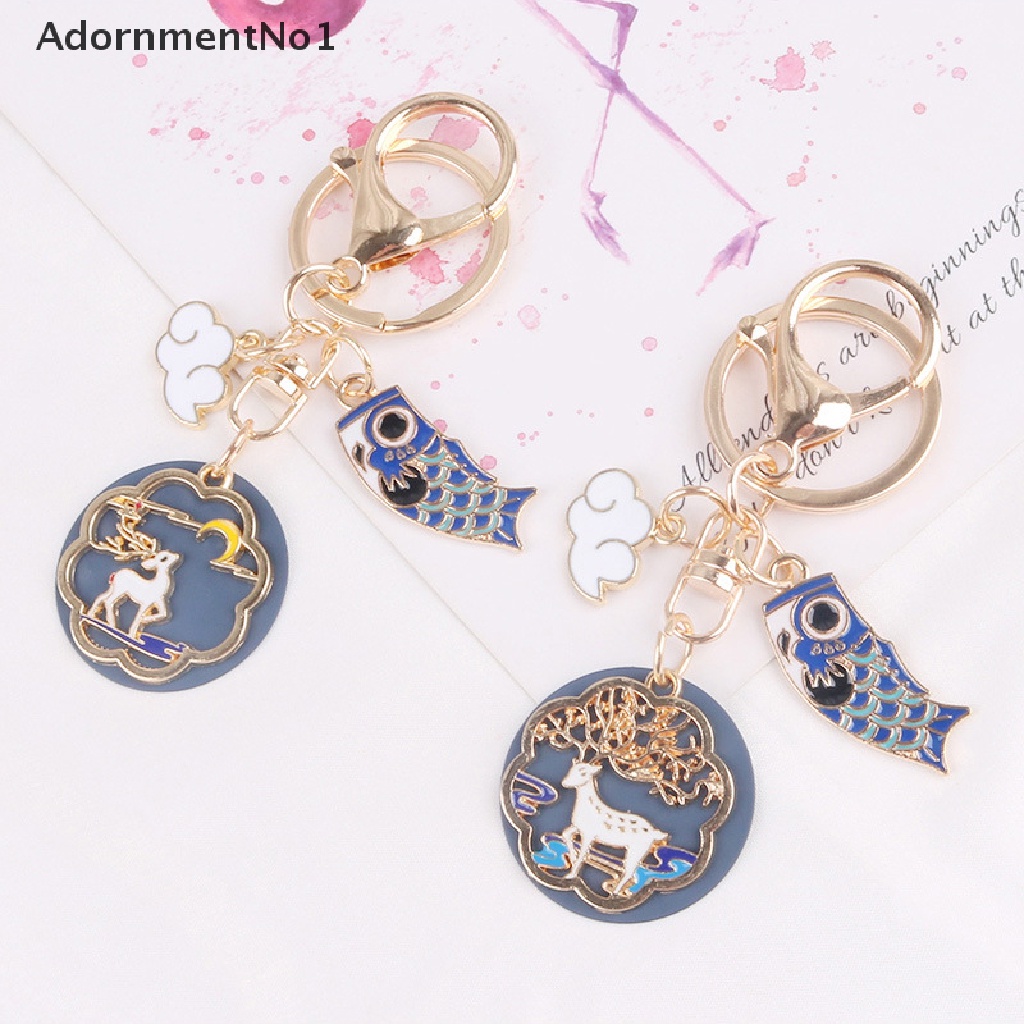 (AdornmentNo1) Gantungan Kunci Bentuk Awan / Rusa / Kucing / Ikan Bahan Metal