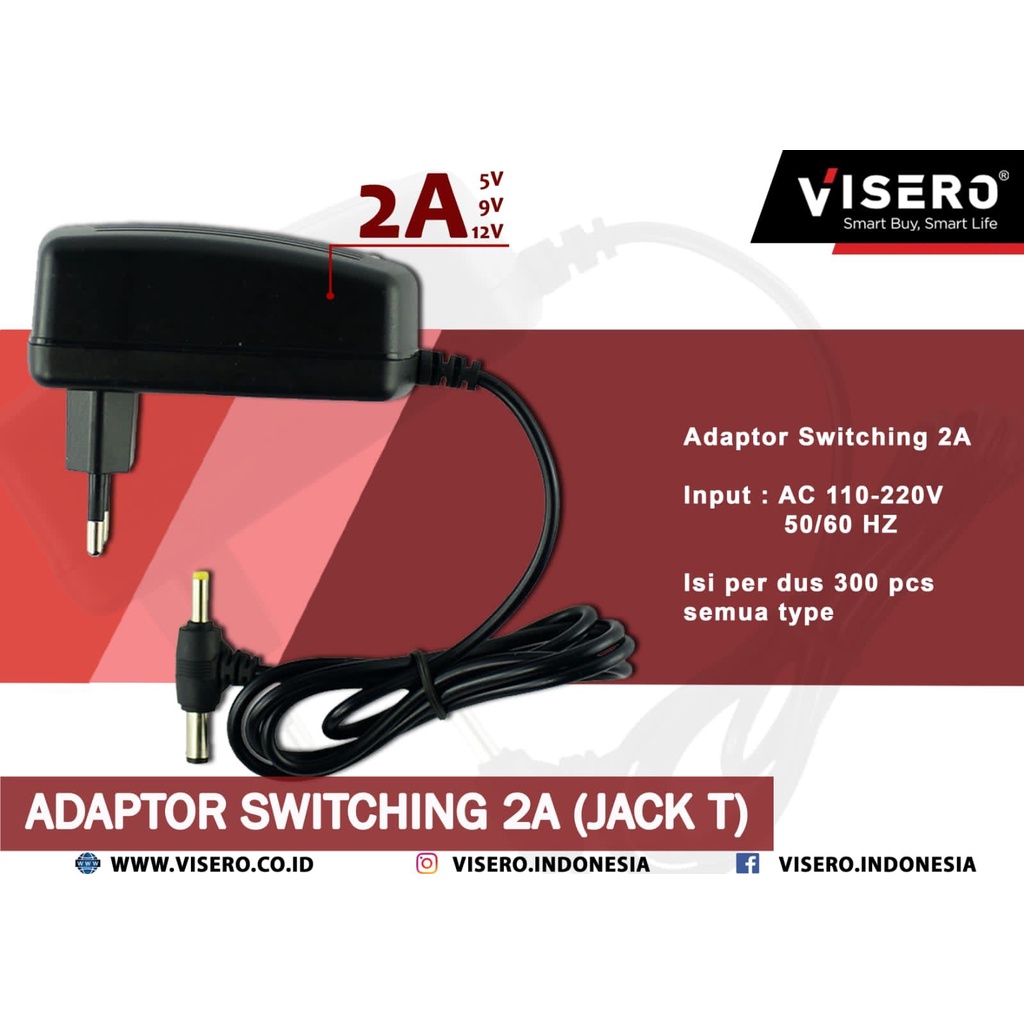 Adaptor Universal 2A 12V Visero Power Adaptor double jack