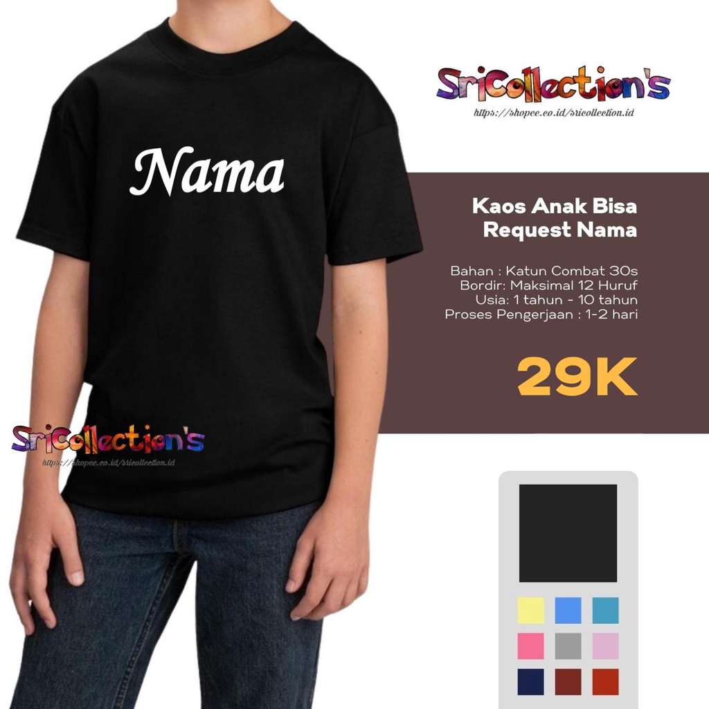 Kaos Anak Bordir Nama 1 - 10 Tahun