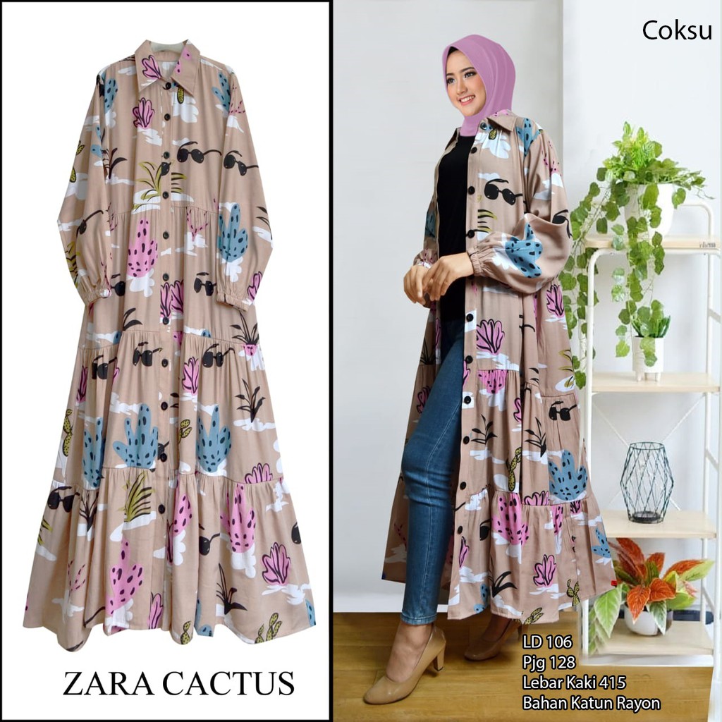 Arnis Zara Cactus Outer Bahan Rayon Premium Luaran Panjang Kardigan Busui Wudhu Friendly Maxi Dress