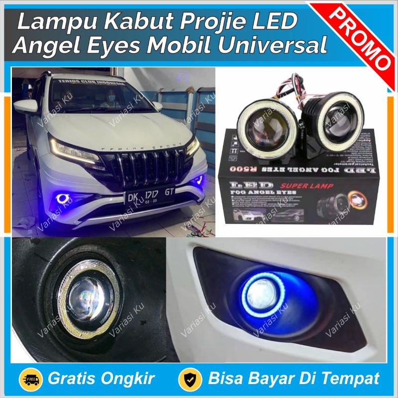 LAMPU LED FOGLAMP MOBIL PROJIE TEMBAK KABUT + ANGEL EYES 89 MM 89MM 2 MODE TERMURAH : AVANZA XENIA H